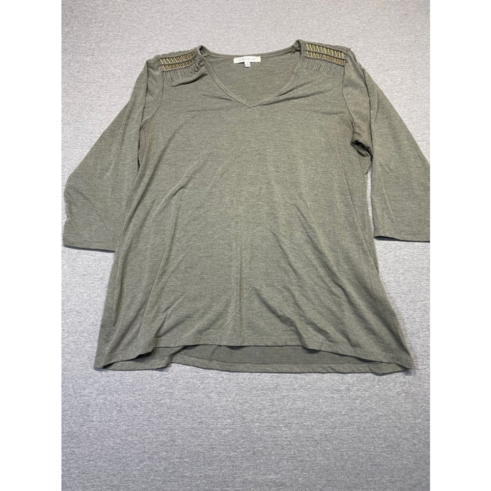 Women's Rose + Olive Green beaded shirt 1X
